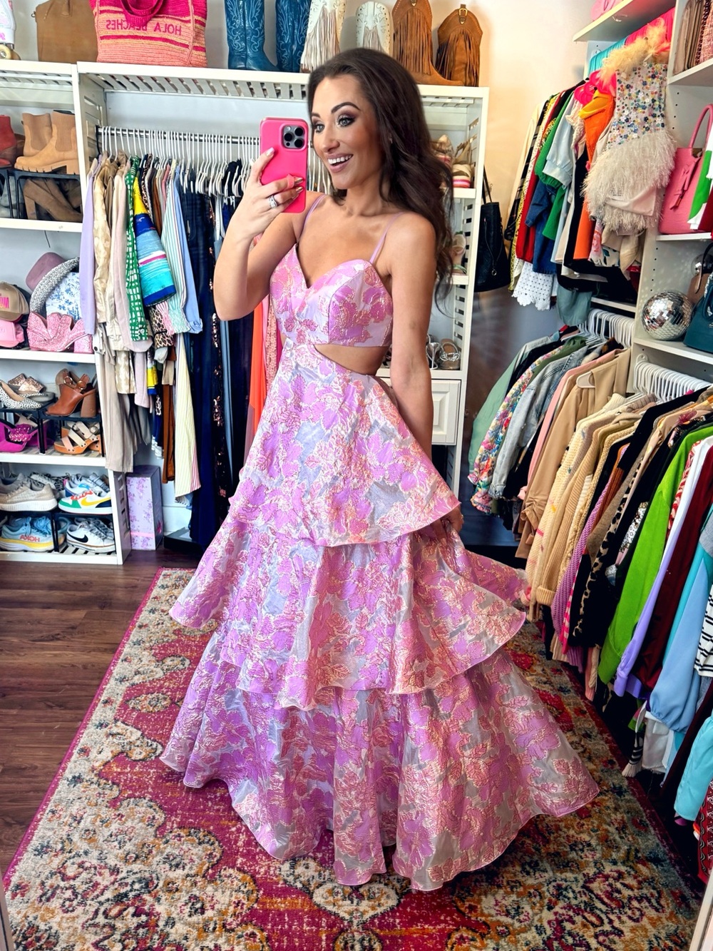Tiered Floral Jacquard A-Line Dress with Cutouts NWT!!